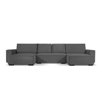 Canapea extensibilă din catifea în formă de U Mazzini Sofas Azalea, gri închis