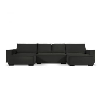 Canapea extensibilă din catifea în formă de U Mazzini Sofas Azalea, negru