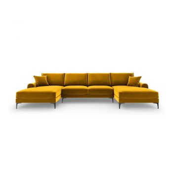 Canapea în formă de U din catifea Mazzini Sofas Madara, galben