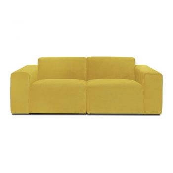 Canapea galbenă cu tapițerie din catifea reiată 202 cm Sting - Scandic
