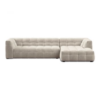 Colțar cu tapițerie din catifea și șezlong pe partea dreaptă Windsor & Co Sofas Vesta, bej