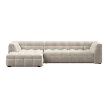 Colțar cu tapițerie din catifea și șezlong pe partea stângă Windsor & Co Sofas Vesta, bej