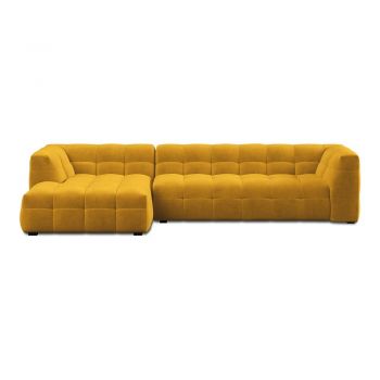 Colțar cu tapițerie din catifea și șezlong pe partea stângă Windsor & Co Sofas Vesta, galben