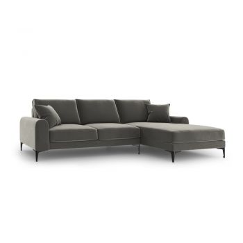 Colțar din catifea cu șezlong dreapta Mazzini Sofas Madara, gri deschis Colțar din catifea cu șezlong dreapta Mazzini Sofas Madara, gri deschis