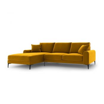 Colțar din catifea cu șezlong stânga Mazzini Sofas Madara, galben Colțar din catifea cu șezlong stânga Mazzini Sofas Madara, galben