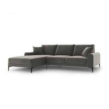 Colțar din catifea cu șezlong stânga Mazzini Sofas Madara, gri închis Colțar din catifea cu șezlong stânga Mazzini Sofas Madara, gri închis