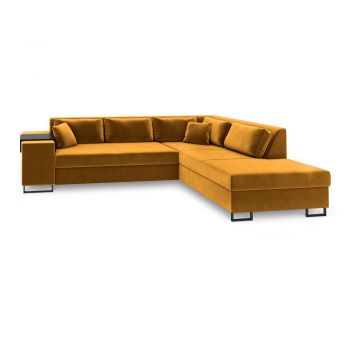 Colțar extensibil din catifea cu extensie pe partea dreaptă Cosmopolitan Design York, galben Colțar extensibil din catifea cu extensie pe partea dreaptă Cosmopolitan Design York, galben