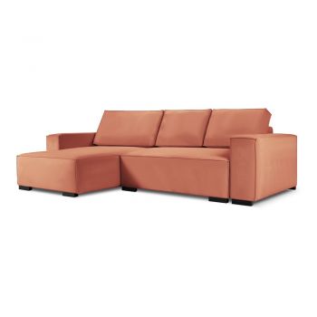 Colțar externsibil variabil din catifea Mazzini Sofas Azalea, roz