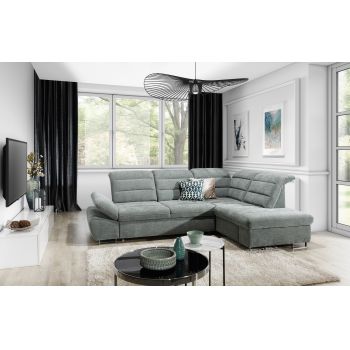 Coltar Romisa Boston 13 Extensibil cu Arcuri Ondulate si Spuma Poliuretanica, Sezlong pe Dreapta, Suprafata de Dormit 200x140 cm, tapitat cu Stofa, Spatar/Tetiere/Cotiere Reglabile, l284xA205xH91-105 cm