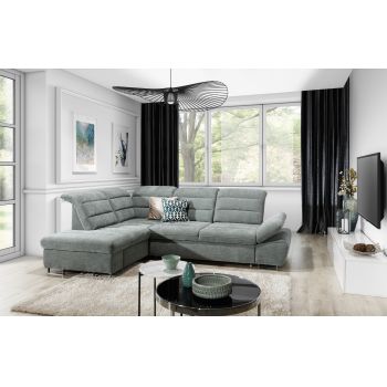 Coltar Romisa Boston 13 Extensibil cu Arcuri Ondulate si Spuma Poliuretanica, Sezlong pe Stanga, Suprafata de Dormit 200x140 cm, tapitat cu Stofa, Spatar/Tetiere/Cotiere Reglabile, l284xA205xH91-105 cm