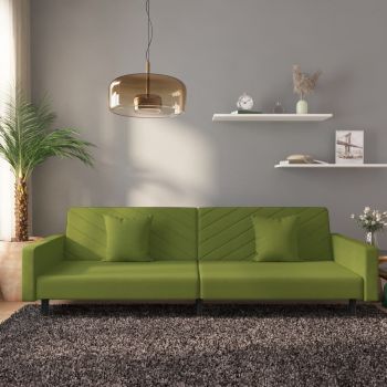 vidaXL Canapea extensibilă cu 2 locuri, 2 perne, verde deschis catifea