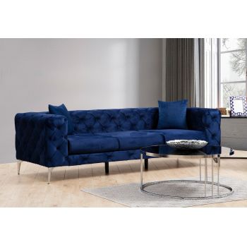 Canapea Como Velvet Bleumarin Fixa cu Spuma Poliuretanica, 3 Locuri, tapitata cu Stofa Easy Clean, Perne Incluse, l237xA90xH73 cm