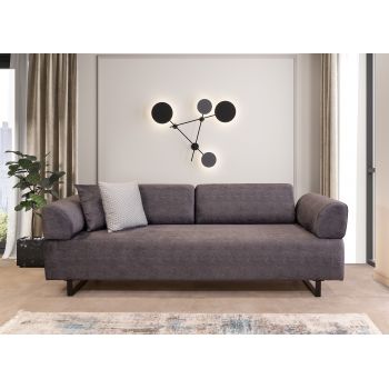 Canapea Infinity Antracit Functie Sleep, cu Spuma Poliuretanica, 3 Locuri, Suprafata de Dormit 210x90 cm, tapitata cu Stofa Easy Clean, Spatar si Cotiere Detasabile, Perne Incluse, l220xA90xH80 cm