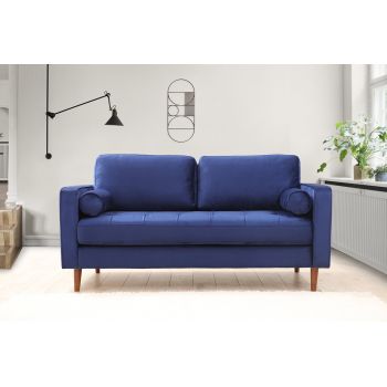 Canapea Rome Velvet Bleumarin Fixa cu Spuma Poliuretanica, 2 Locuri, tapitata cu Stofa Easy Clean, Perne Incluse, l175xA90xH70 cm