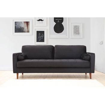 Canapea Rome Velvet Negru Fixa cu Spuma Poliuretanica, 3 Locuri, tapitata cu Stofa Easy Clean, Perne Incluse, l215xA90xH70 cm