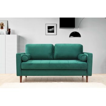 Canapea Rome Velvet Verde Fixa cu Spuma Poliuretanica, 2 Locuri, tapitata cu Stofa Easy Clean, Perne Incluse, l175xA90xH70 cm