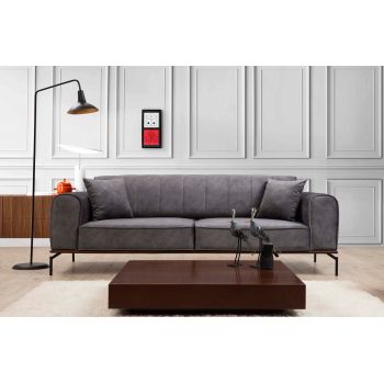 Canapea Siesta Antracit Functie Sleep, cu Arcuri si Spuma Poliuretanica, 3 Locuri, Suprafata de Dormit 210x78 cm, tapitata cu Stofa Easy Clean, Spatar Reversibil, Perne Incluse, l230xA78xH92 cm