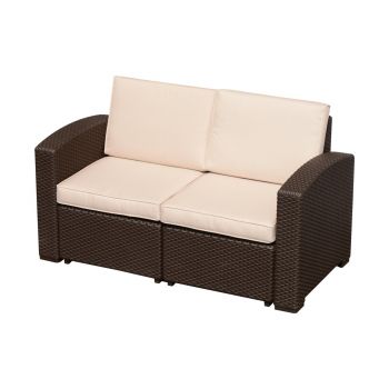 Outsunny Canapea in 2 Locuri in PE Rattan cu Perna, Maro, 141x71x75cm | AOSOM RO