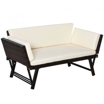 Outsunny Canapea de Grădină 2 Locuri cu Sezlong, Design Modern, 129x66x67 cm, Alb | Aosom Romania ieftina