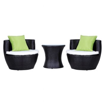 Outsunny Set Mobilier Gradina din Ratan cu 3 Piese 2 Fotolii Pouf 73×59.5cm Masuta de cafea 50×48cm si Perne Decorative, Culoare Maro inchis