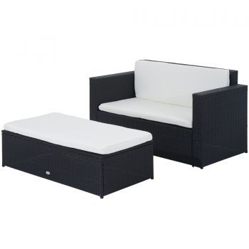 Outsunny Set Mobilier de Grădină din Ratan, Canapea și Masă, Rezistent la Apă și UV, 123x65x72cm, Negru | Aosom Romania ieftina