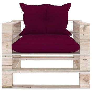 vidaXL Canapea de grădină din paleți cu perne roșu vin, lemn de pin