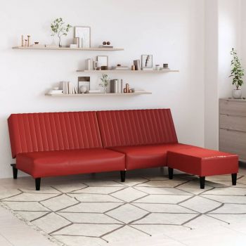 vidaXL Canapea extensibilă 2 locuri taburet, roșu vin, piele ecologică vidaXL Canapea extensibilă 2 locuri taburet, roșu vin, piele ecologică