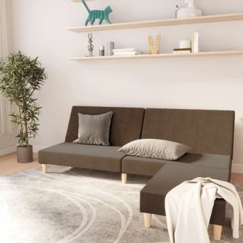 vidaXL Canapea extensibilă cu 2 locuri și taburet, maro, textil