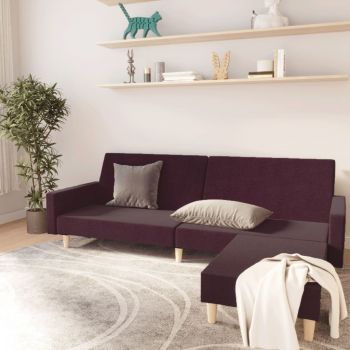 vidaXL Canapea extensibilă cu 2 locuri și taburet, violet, textil