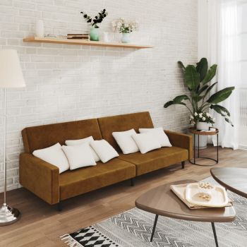 vidaXL Canapea extensibilă cu 2 locuri, maro, catifea