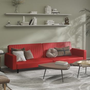 vidaXL Canapea extensibilă cu 2 locuri, roșu vin, piele ecologică