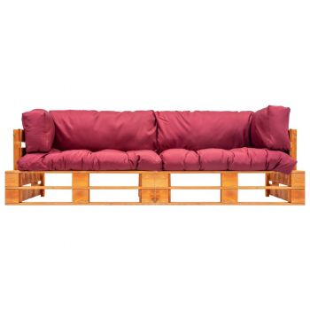 vidaXL Set canapea grădină paleți cu perne roșii, 2 piese, lemn de pin