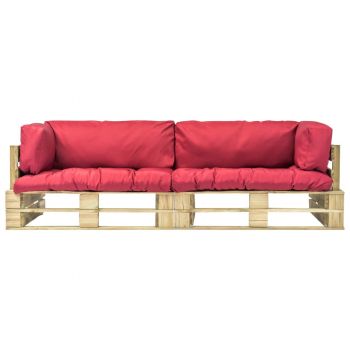 vidaXL Set canapea grădină paleți cu perne roșii, 2 piese, lemn pin