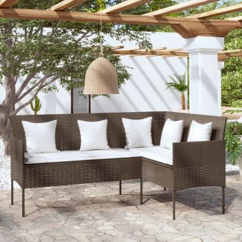 vidaXL Set canapele de grădină, formă L, cu perne, maro, poliratan