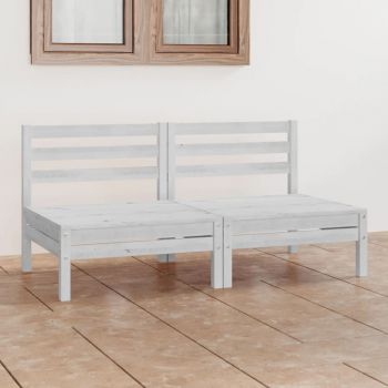 vidaXL Set mobilier de grădină cu 2 locuri, alb, lemn masiv de pin