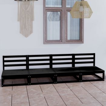 vidaXL Set mobilier de grădină cu 4 locuri, negru, lemn masiv de pin