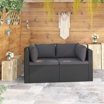 vidaXL Set mobilier de grădină cu perne, 2 piese, negru, poliratan vidaXL Set mobilier de grădină cu perne, 2 piese, negru, poliratan