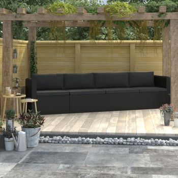 vidaXL Set mobilier de grădină cu perne, 4 piese, negru, poliratan vidaXL Set mobilier de grădină cu perne, 4 piese, negru, poliratan
