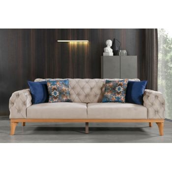 Canapea Elena-toledo13, Pandia Home, 230x95x85 cm, lemn, crem