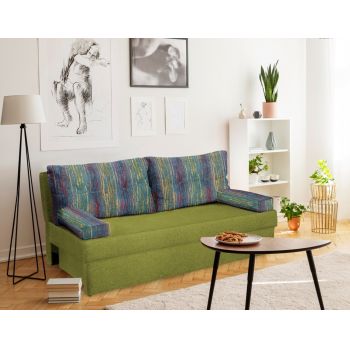 Canapea extensibila Alfi 192x80x77 cm cu lada de depozitare, Lime/Stripes