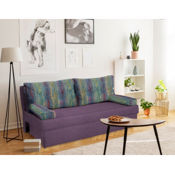 Canapea extensibila Alfi 192x80x77 cm cu lada de depozitare, Purple/Stripes ieftina