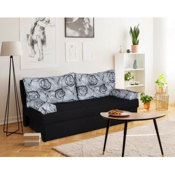 Canapea extensibila Alfi Anthracite 192x80x77 cm cu lada de depozitare, Grey Flower