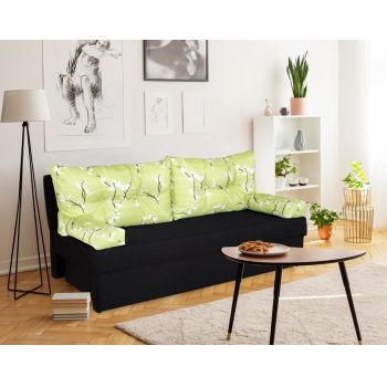 Canapea extensibila Alfi Anthracite 192x80x77 cm cu lada de depozitare, Jasmine Flower