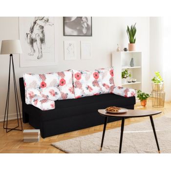 Canapea extensibila Alfi Anthracite 192x80x77 cm cu lada de depozitare, Roses Flower ieftina