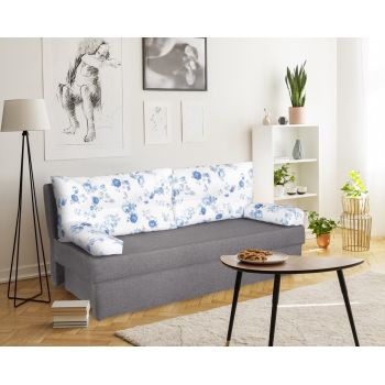 Canapea extensibila Alfi Grey 192x80x77 cm cu lada de depozitare, Blue Anemone la reducere