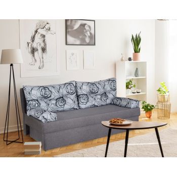 Canapea extensibila Alfi Grey 192x80x77 cm cu lada de depozitare, Flower