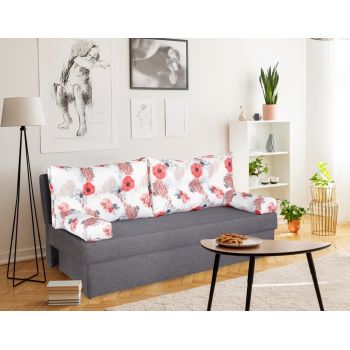 Canapea extensibila Alfi Grey 192x80x77 cm cu lada de depozitare, Roses Flower ieftina