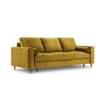 Canapea extensibila, Camellia, Mazzini Sofas, 3 locuri, cu lada de depozitare, 220x100x92 cm, catifea, galben