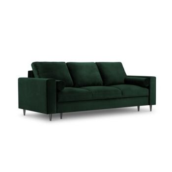 Canapea extensibila, Camellia, Mazzini Sofas, 3 locuri, cu lada de depozitare, 220x100x92 cm, catifea, verde bottle