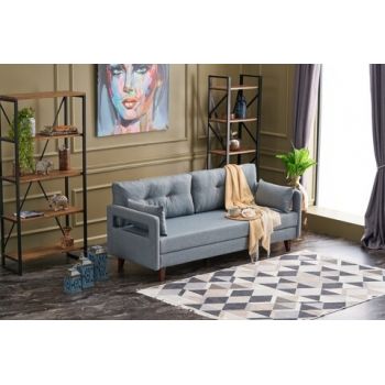 Canapea extensibila Comfort, Balcab Home, 3 locuri, 205x80x80 cm, lemn, albastru